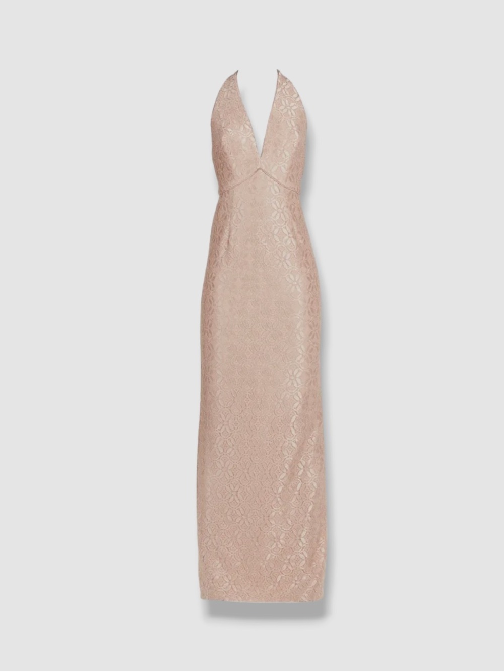Adrianna Papell Blush Lace Halter V-Neck Maxi Gown